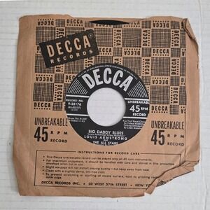 Vintage Louis Armstrong Big Daddy Blues 45 RPM Record Decca 9-28176 Jazz